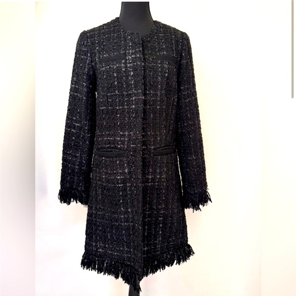Vertigo Paris Tweed Boucle Wool Blend Fringe Trench Jacket Coat, Size XS - Picture 4 of 15